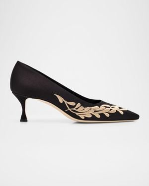 Manolo Blahnik Feza Embroidered Satin Pumps - Black