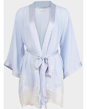 Fleur du Mal Lace Appliqué Silk-Blend Robe - Blue