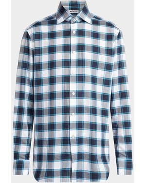 Kiton Apos;S Cotton Plaid Button-Down Shirt - Blue