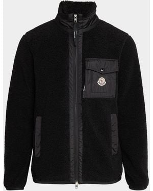 Moncler Apos;S Teddy Fleece & Nylon Full-Zip Cardigan - Black
