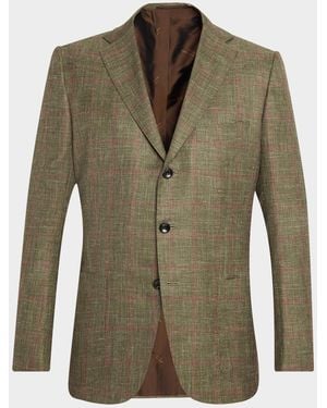 Kiton Apos;S Cashmere And Silk Woven Windowpane Sport Coat - Green