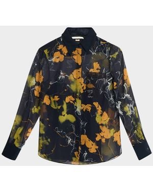 Jason Wu Shadow Floral Crepe De Chine Button-Down Shirt - Blue