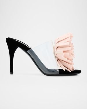 Alaïa Plexi Asymmetric Leather Flower Sandals - Black