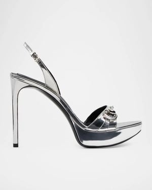Gucci Donna 105Mm Horsebit Platform Sandals - Metallic