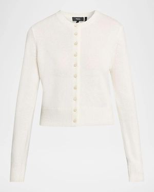 Theory Crewneck Cashmere Cardigan - White