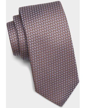 Canali Apos;S Geometric Woven Silk Tie - Brown