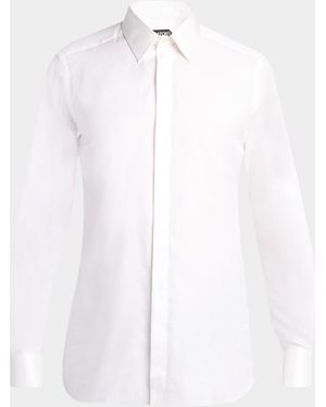 Tom Ford Cotton And Silk Jacquard-Trim Dress Shirt - White