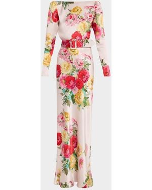 Libertine Pat Nixon Silk Belted Low-Back Column Gown - Red