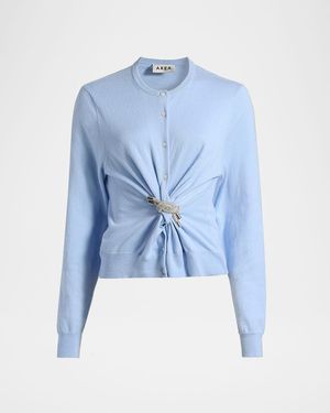 Area Crystal Knot Cardigan Sweater - Blue