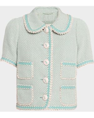Maison Common Short-Sleeve Cotton Tweed Jacket - Blue
