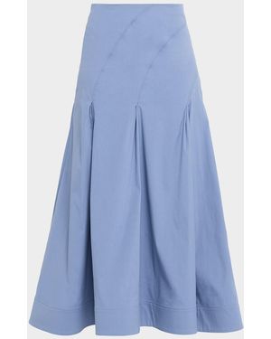 Lela Rose Godet Cotton Poplin Midi Skirt - Blue