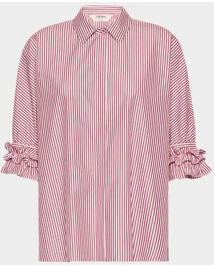 Max Mara Ruffle-Trim Striped Cotton Poplin Shirt - Pink