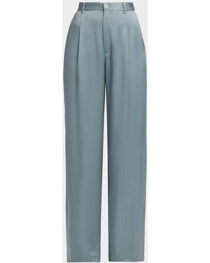 LAPOINTE High-Rise Pleated Satin Wide-Leg Pants - Blue
