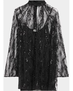 STAUD Esther Embellished Tulle Mini Dress - Black