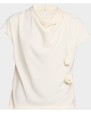 Lela Rose Flower Applique Cowl-Neck Fluid Crepe Blouse - Natural