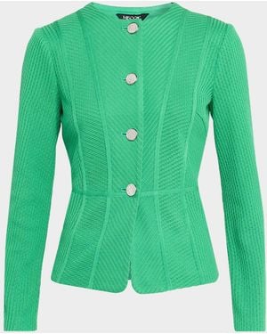 Misook Ribbed Single-Breasted Jacket - Green