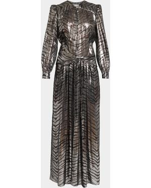 Isabel Marant Felby Metallic Tiger-Print Long-Sleeve Maxi Dress - Multicolor