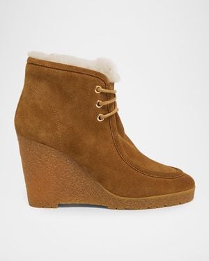 Isabel Marant Cylia Shearling-Trim Suede Ankle Boots - Brown