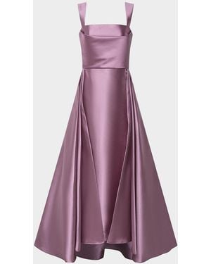 THEIA Zendaya Pleated High-Low Satin Gown - Purple
