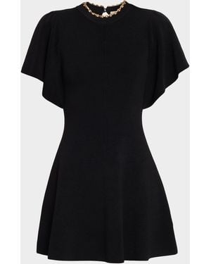 Shoshanna Aura Chain-Trim Rib Knit Mini Dress - Black