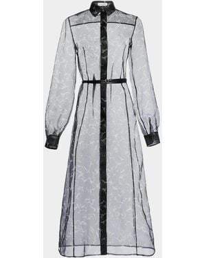 Altuzarra Judina Abstract-Print Silk Organza Belted Midi Shirtdress - Gray