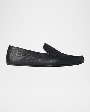The Row Leo Grained Leather Slippers - Black