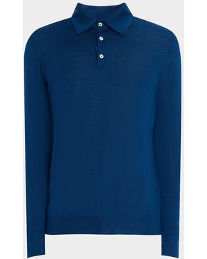 Isaia Cashmere-Silk Polo Sweater - Blue