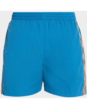 Burberry Apos;S Check-Trim Nylon Swim Trunks - Blue