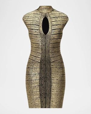 Hervé Léger Femme Metallic Keyhole Bandage Mini Dress - Green