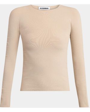 Jil Sander Fine Silk-Wool Knit Crewneck Sweater - Natural