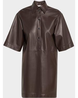 Michael Kors Leather Elbow Sleeve Short Dress - Brown