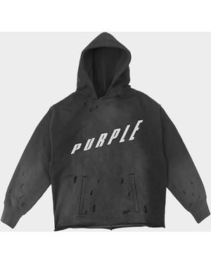 Purple Apos;S Slanted Logo Distressed Fleece Hoodie - Black