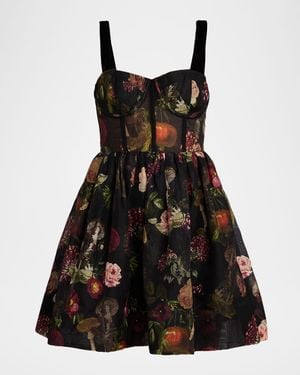 Cara Cara Pheobe Woodland-Print Bustier Mini Dress - Black