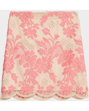 Emanuel Ungaro Hunter Scalloped Floral Lace Mini Skirt - Pink
