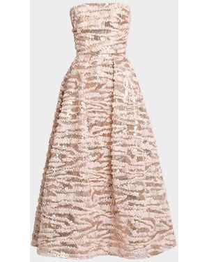 Elie Saab Sequined Chiffon Ruffled Strapless Tea-Length Dress - Multicolor