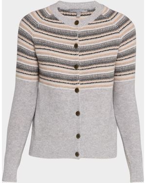 Neiman Marcus Cashmere Fair Isle Cardigan - Gray