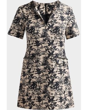 Toccin Blythe Embellished Palm Jacquard Mini Shift Dress - Black