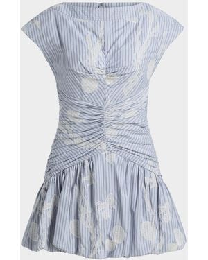AMUR Rowyn Striped Ruched Bubble Mini Dress - Blue