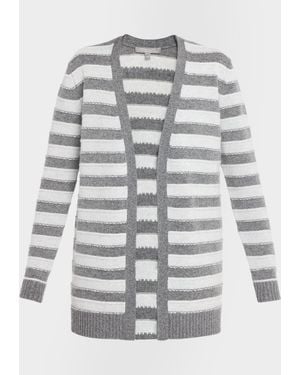 Neiman Marcus Cashmere Striped Open-Front Cardigan - Gray