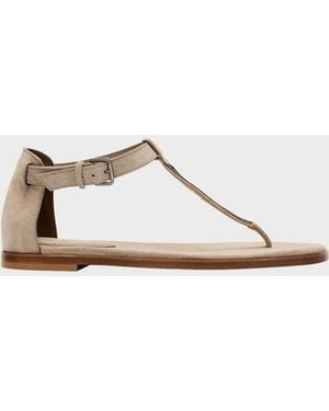 Brunello Cucinelli Suede Monili Sandals - Metallic