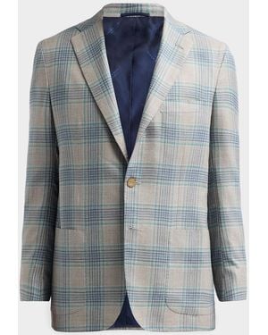 Kiton Apos;S Cashmere Plaid Single-Breasted Sport Coat - Blue