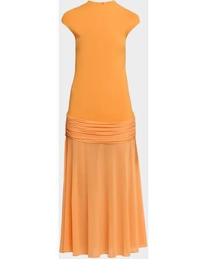 Et Ochs Nola Mock-Neck Combo Midi Dress - Orange