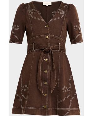 LOVE THE LABEL Ines Belted Denim Mini Dress - Brown