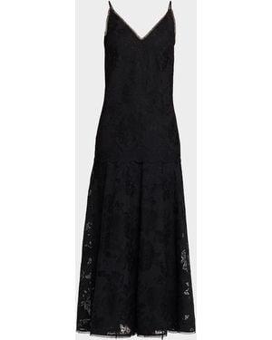 Kobi Halperin Robbie Embroidered Lace-Trim Maxi Dress - Black