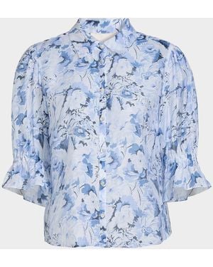 Cinq À Sept Heirloom Petal Button-Front Blouse - Blue