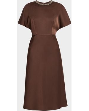 Aidan Mattox Crystal-Embellished Crepe Back Satin Midi Dress - Brown
