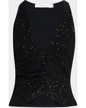 IRO Minnia Sequined V-Neck Top - Black