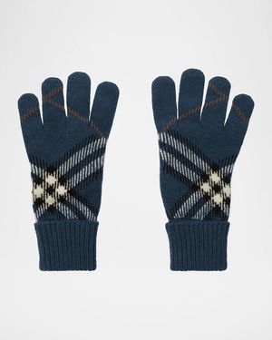 Burberry Check Cashmere-Blend Gloves - Blue