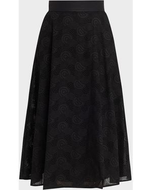 Akris Orbit Broderie Anglaise Midi Skirt - Black