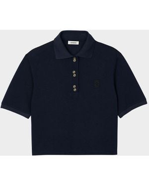 Sandro Polie Logo-Embroidered Polo - Blue
